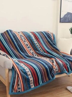 Southwestern Stripe Throw Blanket in Blue Multi
